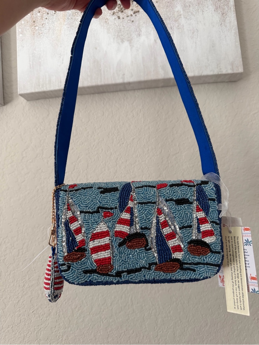 Viral Sailboat Beaded Shoulder Bag w/Charm NWT